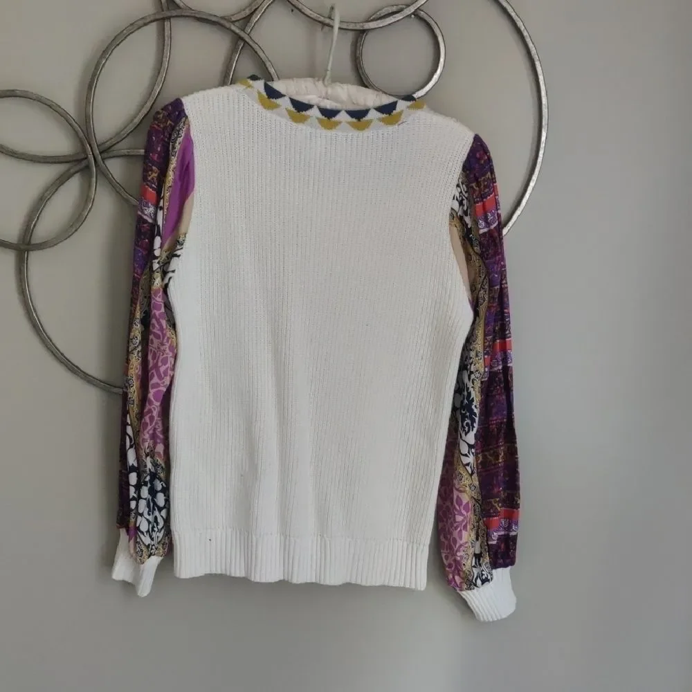 Fate Cream Sweater with Purple and Gold Puff Sleeves